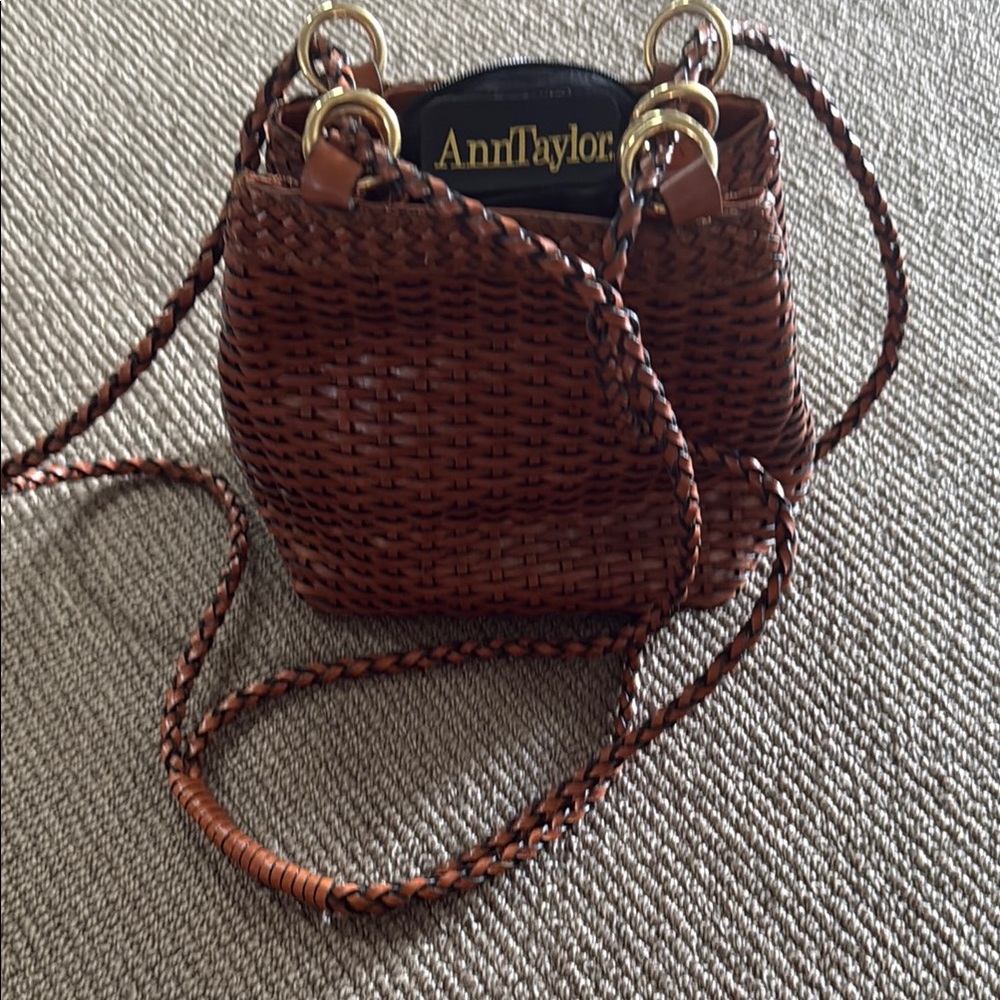 Ann Taylor Brown Woven Crossbody Bag with Adjustable Strap